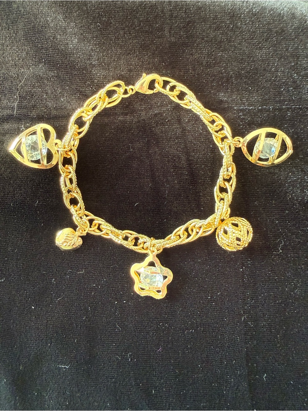 Hand Crafted Gold Charm Bracelet with Crystal Accents - Picture 7 of 7